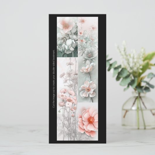 独自のピンクの花のコラージュのブックマークカードを作成する (スタンド正面)