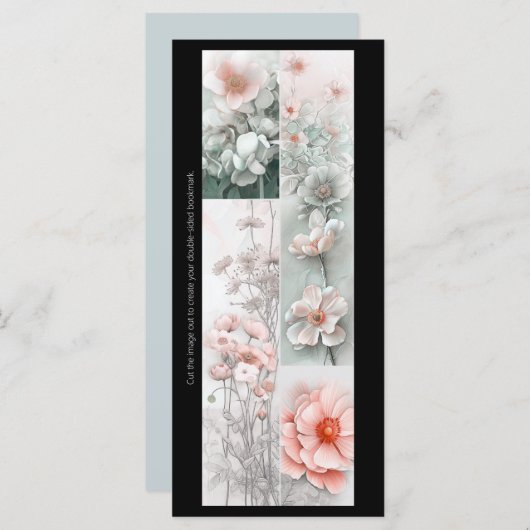 独自のピンクの花のコラージュのブックマークカードを作成する (正面/裏面)