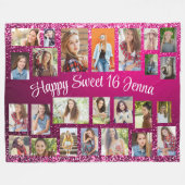 独自のピンクを作成25フォトハッピー甘い16 フリースブランケット (正面(横))