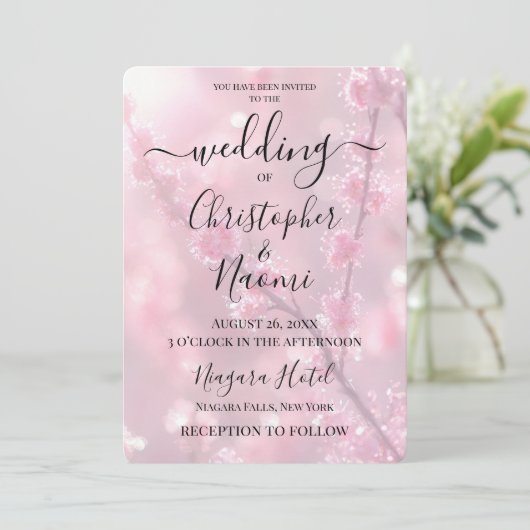 独自のピンクカスタム色の芽の枝を作成 招待状 (スタンド正面)