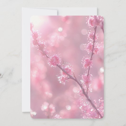 独自のピンクカスタム色の芽の枝を作成 招待状 (裏面)