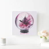 独自のピンククリスタルボールを作成 スクエア壁時計 (ホーム)