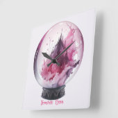 独自のピンククリスタルボールを作成 スクエア壁時計 (傾斜)