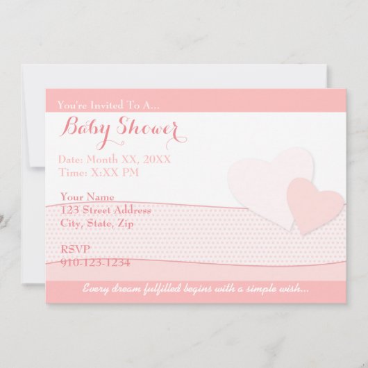 独自のピンクベビーシャワー招待状の作成 招待状 (正面)