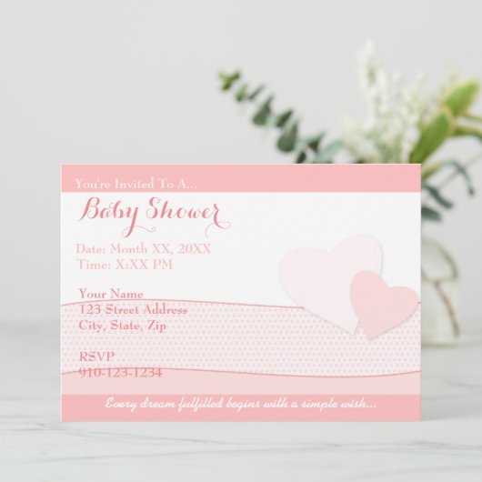 独自のピンクベビーシャワー招待状の作成 招待状 (スタンド正面)