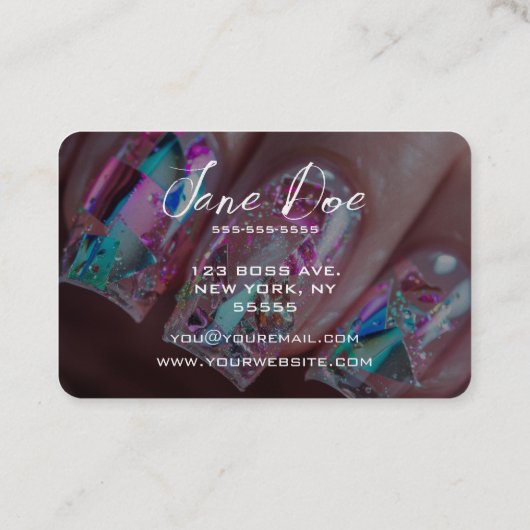 独自のピンクホログラフィック爪、 ネイルの作成 名刺 (裏面)