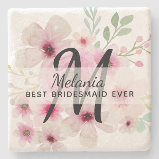 独自のピンク赤面フローラBOHO BridalPartyギフトを作成 ストーンコースター (正面)