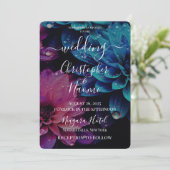 独自のピンク鮮やかと青の花を作成 招待状 (スタンド正面)