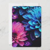 独自のピンク鮮やかと青の花を作成 招待状 (裏面)