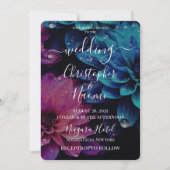 独自のピンク鮮やかと青の花を作成 招待状 (正面)