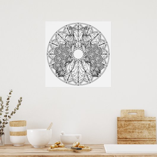 独自のピーコックスのマンダラカラーリングポスターを着色 ポスター (キッチン)