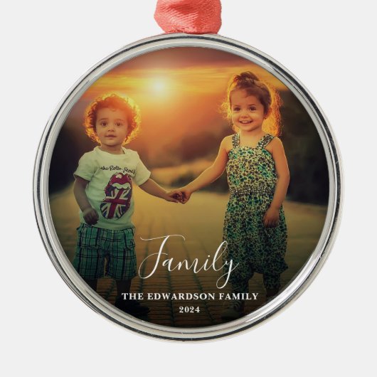 独自のファミリースクリプト写真を作成モノグラムの メタルオーナメント (正面)