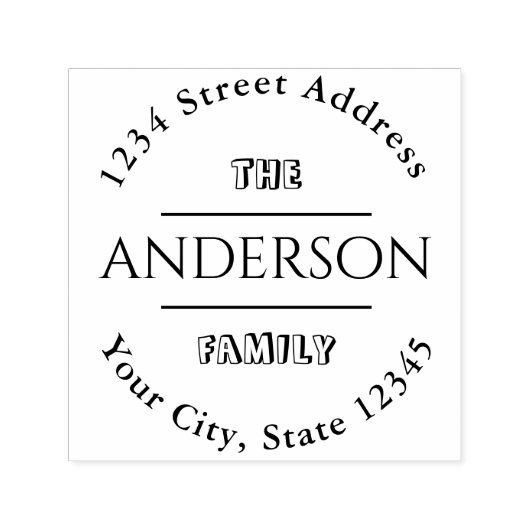 独自のファミリ名を作成ラウンド差出人住所 セルフインキングスタンプ (デザイン)