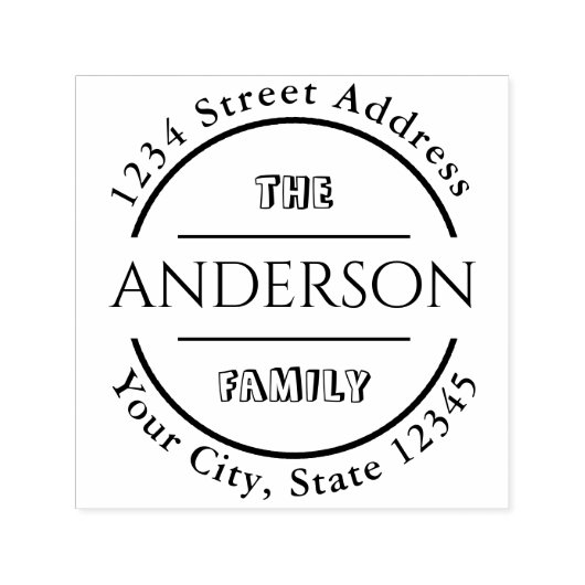 独自のファミリ名を作成ラウンド差出人住所 セルフインキングスタンプ (デザイン)