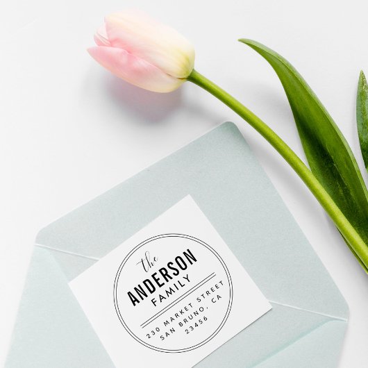 独自のファミリ名を作成ラウンド差出人住所 セルフインキングスタンプ