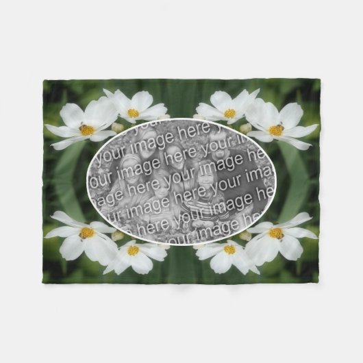 独自のフォトコスモスの花と蜂のフレームを作成 フリースブランケット (正面(横))