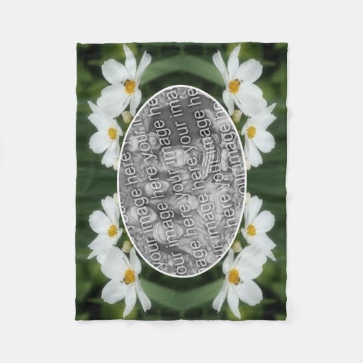 独自のフォトコスモスの花と蜂のフレームを作成 フリースブランケット (正面)
