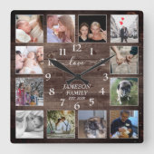 独自のフォトコラージファームハウスウッドを作成 スクエア壁時計 (正面)