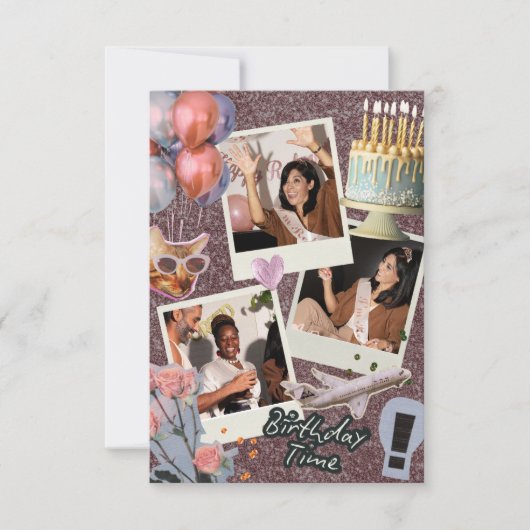 独自のフォトコラージュの作成誕生日招待状 (正面)