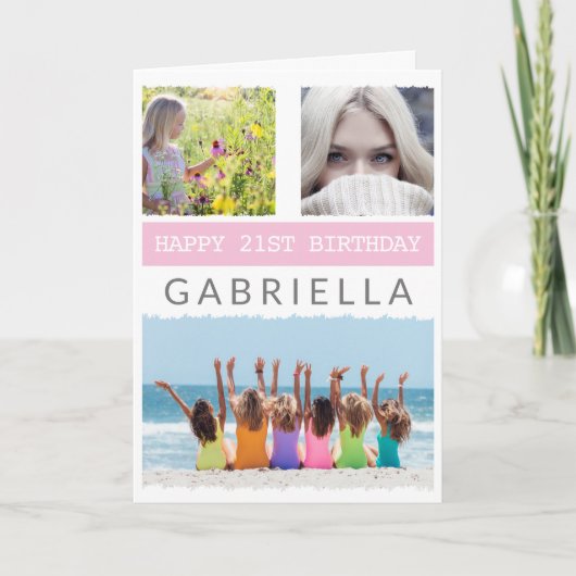 独自のフォトコラージュを作成する任意の年齢誕生日 カード (正面)
