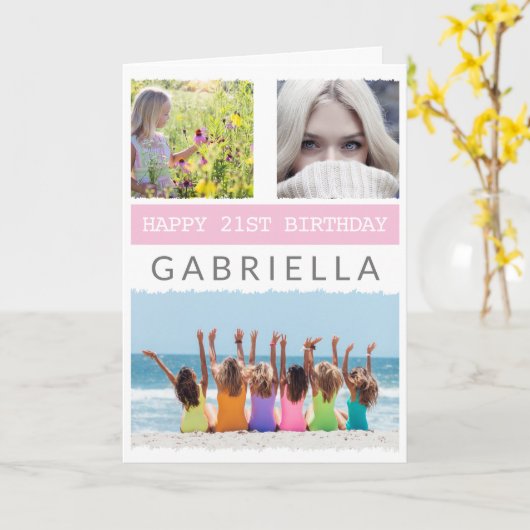 独自のフォトコラージュを作成する任意の年齢誕生日 カード (黄色い花)