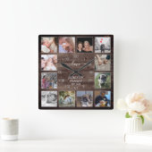 独自のフォトコラージュを作成する木材ローマ数字 スクエア壁時計 (ホーム)