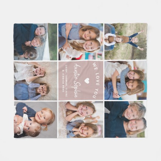 独自のフォトコラージュを作成するAuntieピンク フリースブランケット (正面(横))