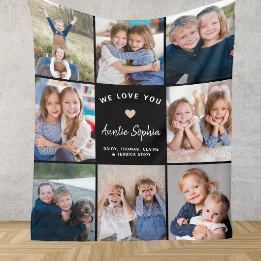 独自のフォトコラージュを作成するAuntieブラック フリースブランケット