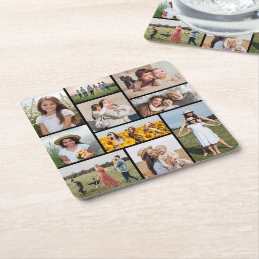 独自のフォトコラージュを作成 スクエアペーパーコースター (アングル)