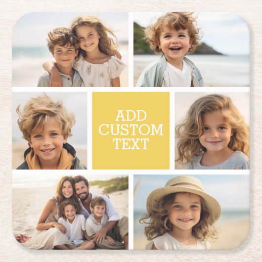 独自のフォトコラージュを作成 – 6枚の写真Monogram スクエアペーパーコースター (正面)