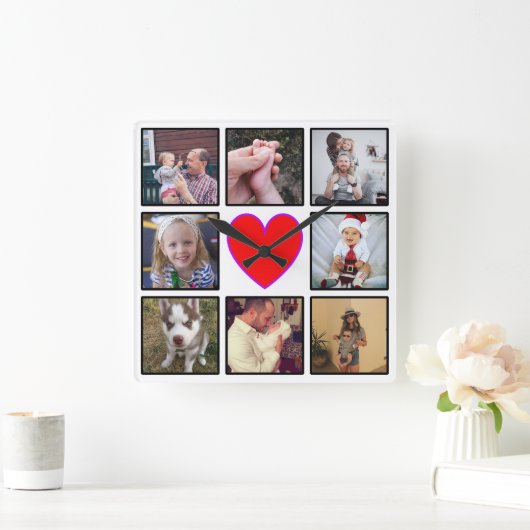 独自のフォトコラージュカスタムを作成する スクエア壁時計 (ホーム)