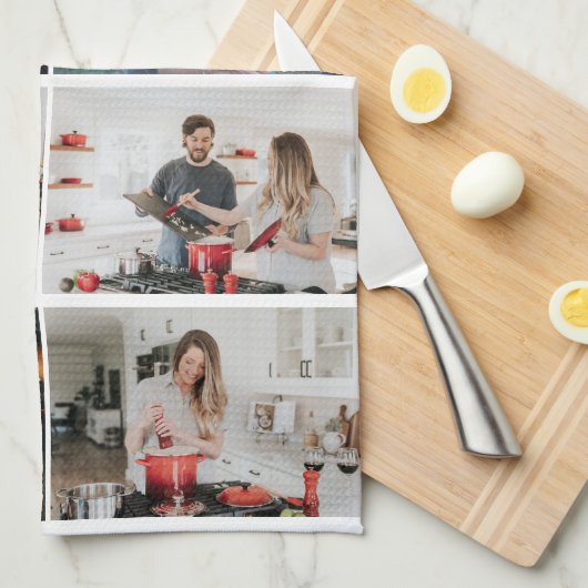 独自のフォトコラージュカスタム8枚の写真を作成する キッチンタオル (四つ折り)
