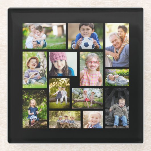 独自のフォトコラージュ数々のブラックを作成 ガラスコースター (正面)
