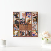 独自のフォトコラージュ素朴を作成する スクエア壁時計 (ホーム)