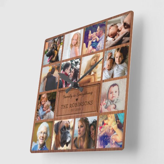 独自のフォトコラージュ素朴を作成する スクエア壁時計 (傾斜)