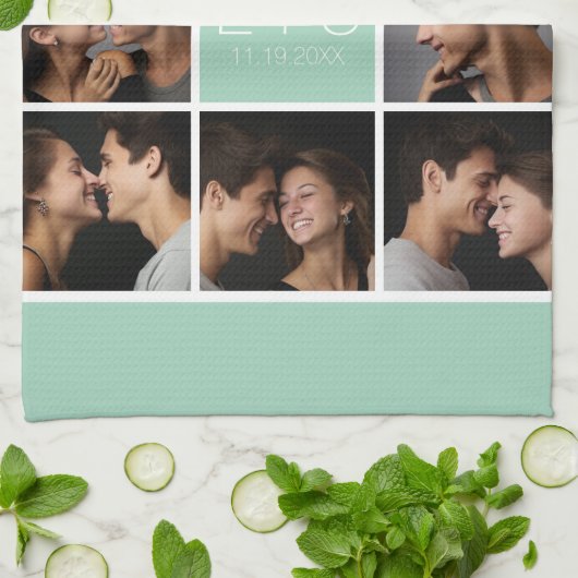 独自のフォトコラージュ結婚モノグラムの作成 キッチンタオル (折り畳み)