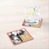 独自のフォトコラージュ結婚モノグラムの作成 スクエアペーパーコースター (インサイチュ)