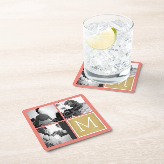 独自のフォトコラージュ結婚モノグラムの作成 スクエアペーパーコースター (インサイチュ)