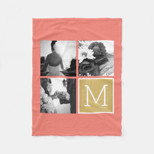 独自のフォトコラージュ結婚モノグラムの作成 フリースブランケット (正面)