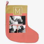 独自のフォトコラージュ結婚モノグラムの作成 ラージクリスマスストッキング (正面)