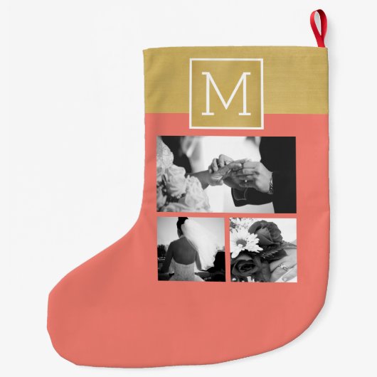 独自のフォトコラージュ結婚モノグラムの作成 ラージクリスマスストッキング (裏面)