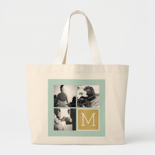 独自のフォトコラージュ結婚モノグラムの作成 ラージトートバッグ (正面)
