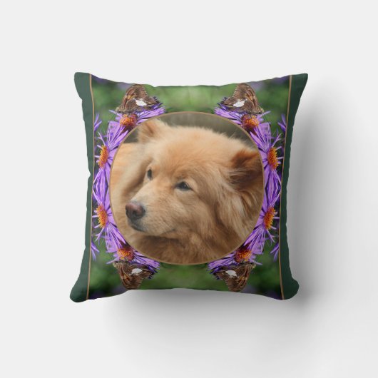 独自のフォトバタフライアスター花フレームを作成 クッション (裏面)