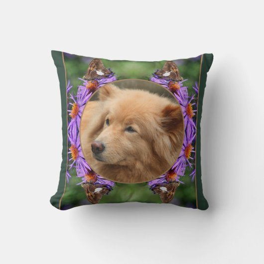 独自のフォトバタフライアスター花フレームを作成 クッション (正面)