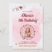 独自のフォトフォトカスタムガールズピンク誕生日の作成 招待状 (正面)