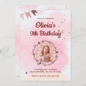 独自のフォトフォトカスタムガールズピンク誕生日の作成 招待状 (正面/裏面)