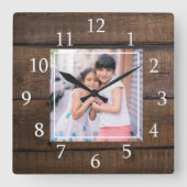 独自のフォトブラウンウッドを作成 スクエア壁時計 (正面)