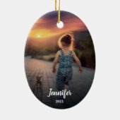 独自のフォトモノグラム名の休日を作成する セラミックオーナメント (裏面)