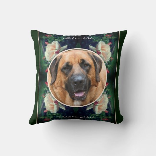 独自のフォト桃のバラと芽のフレームを作成 クッション (裏面)