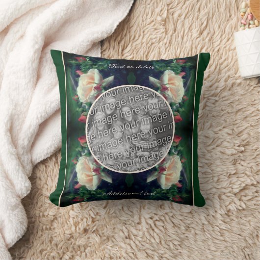独自のフォト桃のバラと芽のフレームを作成 クッション (ブランケット)